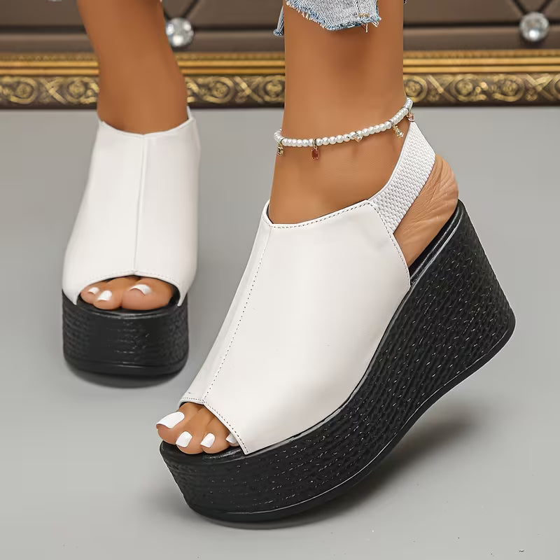 Stylish Platform Wedge Sandals for Women with Peep Toe Cutout Slip On Chunky Style