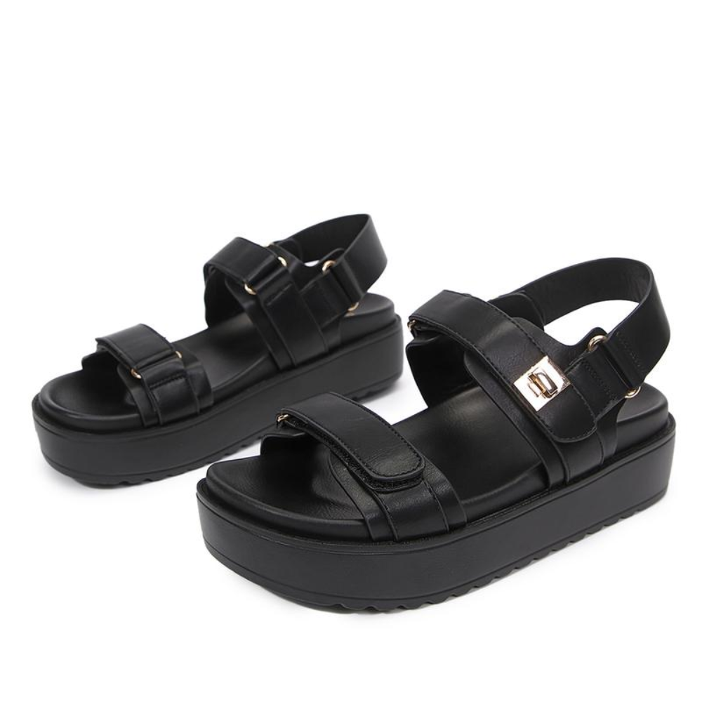 Stylish Platform Sandals for Women with Two Strap Ankle Buckle Woven Trim Chunky Style