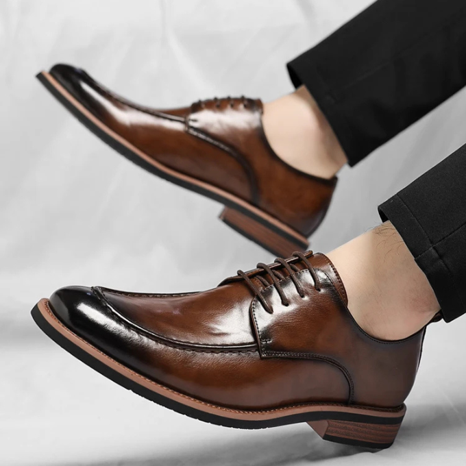 Elegant Leather Derby Shoe for Women with Lace Up Burnished Cap Toe Formal Style