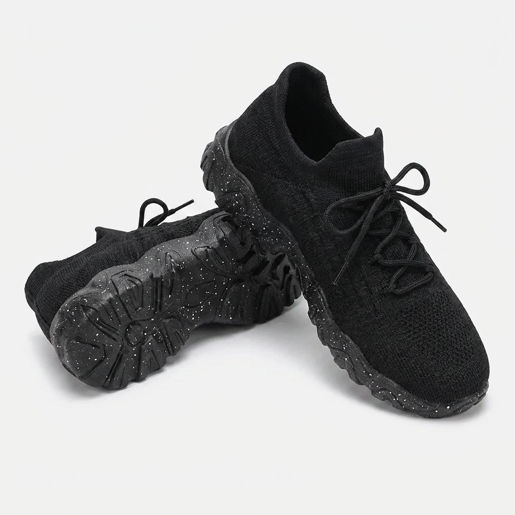 Comfortable Running Shoes for Women with Knit Mesh Upper Lace Up Chunky Sole Style