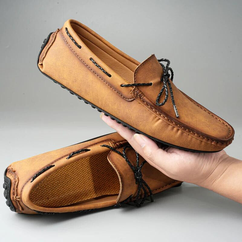 Comfortable Suede Leather Driving Loafer for Women with Moc Toe Braided Lace Bow Slip On Casual Style