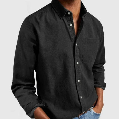 Effortless Denim Button Down Shirt for Women with Collar Long Sleeve Chest Pocket Casual Style