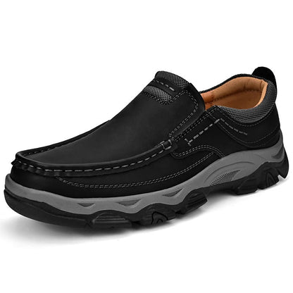 Comfortable Leather Moc Toe Loafer for Women with Slip-On Rugged Sole Stitched Detail Casual Style