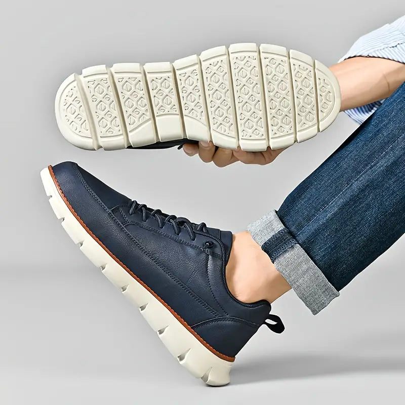 Comfortable Leather Fashion Sneaker for Women with Lace-Up Collar Low Top Chunky Lug Sole Casual Style