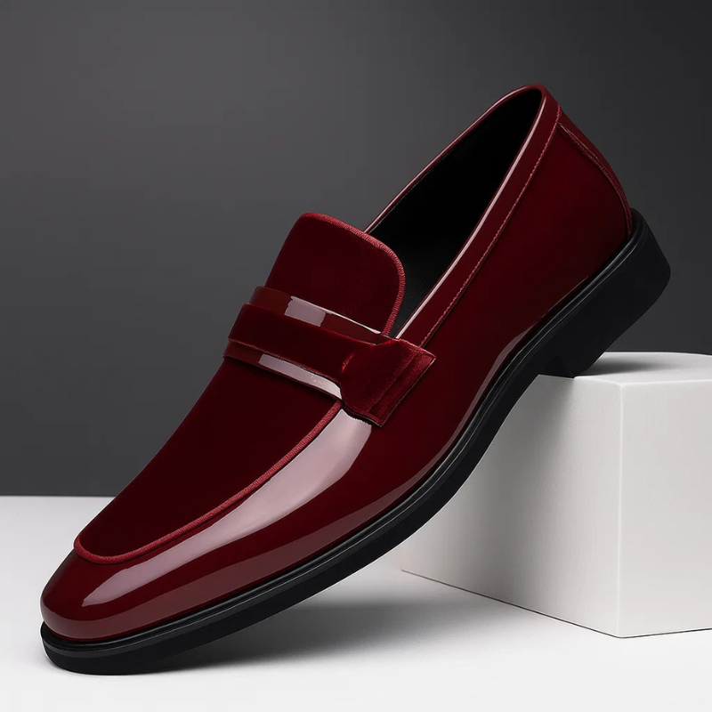 Elegant Velvet Patent Leather Loafer for Women with Pointed Toe Penny Strap Slip-On Style