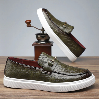 Stylish Quilted Leather Fashion Sneaker for Women with Horsebit Buckle White Sole Slip-On Style