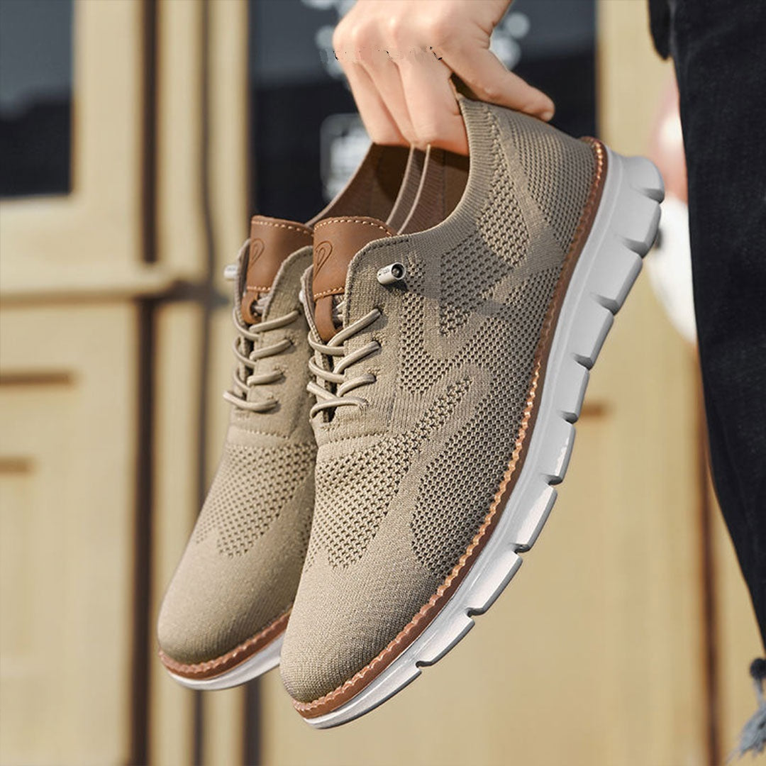Effortless Knit Mesh Fashion Sneakers for Women with Lace Up Contrast Sole Casual Style