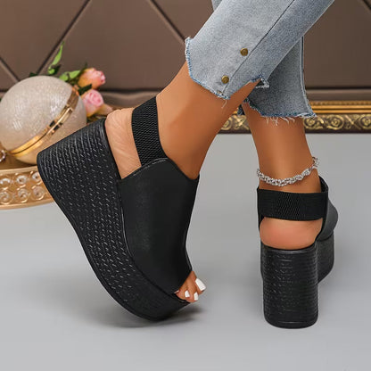 Stylish Platform Wedge Sandals for Women with Peep Toe Cutout Slip On Chunky Style