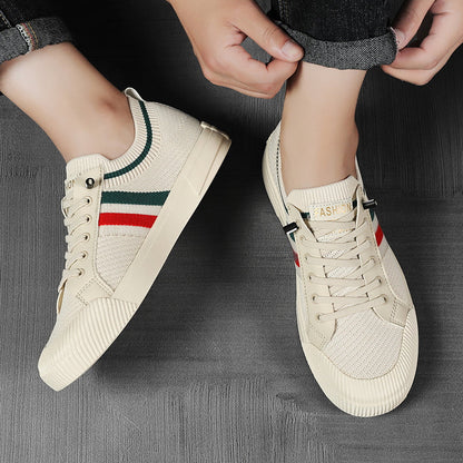 Stylish Knit Sneaker for Women with Lace Up Low Top Striped Trim Casual Style