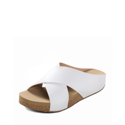 Comfortable Slide Sandals for Women with Cross Strap Open Toe Cork Footbed Slip On Style