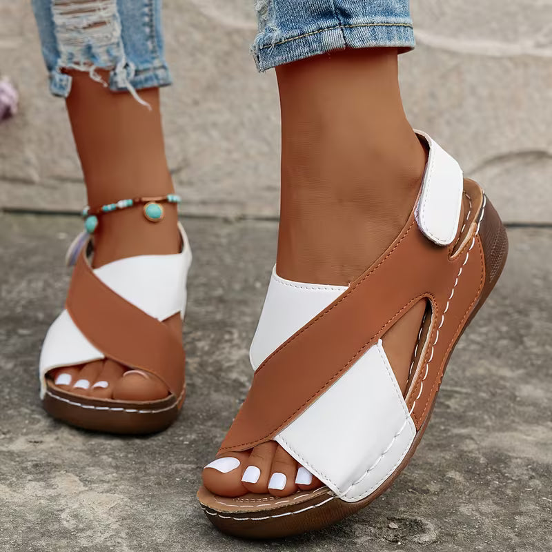 Stylish Wedge Sandals for Women with Cross Strap Open Toe Slip On Platform Style