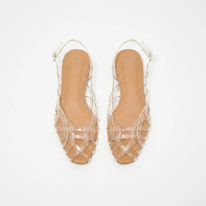 Comfortable Jelly Sandals for Women with Woven Cage Strap Closed Toe Slingback Flat Style
