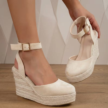Elegant Espadrille Wedges for Women with Closed Toe Ankle Strap Braided Platform Style