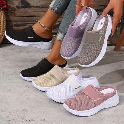 Comfortable Slides for Women with Closed Toe Breathable Mesh Backless Slip On Style