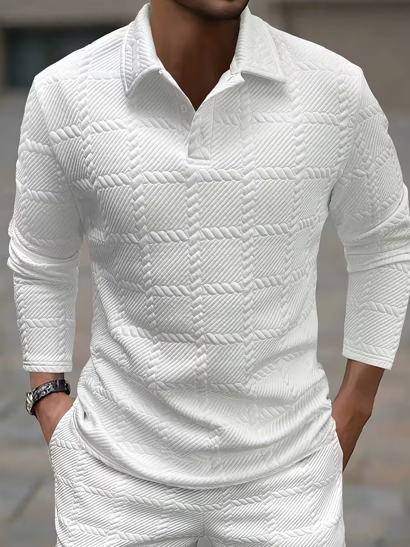 Comfortable Textured Knit Two Piece Set for Women with Collared Long Sleeve Quilted Relaxed Casual Style