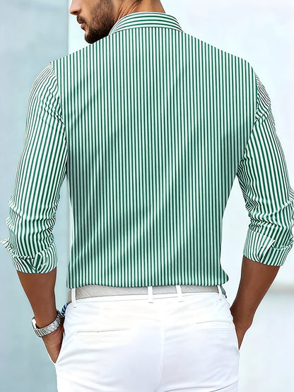 Elegant Blue Striped Silk Shirt for Women with Collar Long Sleeve Button Front Relaxed Style
