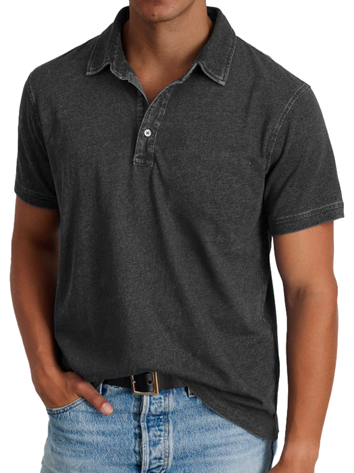 Effortless Washed Cotton Polo Shirt for Women with Collar Short Sleeve Button Placket Relaxed Casual Style