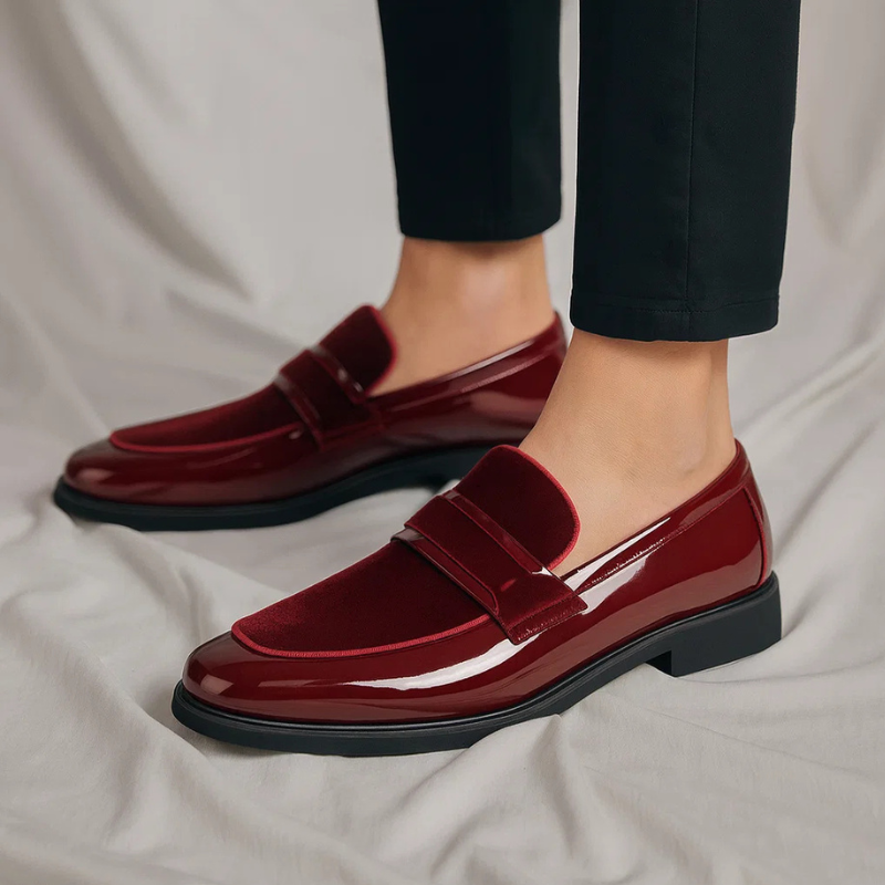 Elegant Velvet Patent Leather Loafer for Women with Pointed Toe Penny Strap Slip-On Style