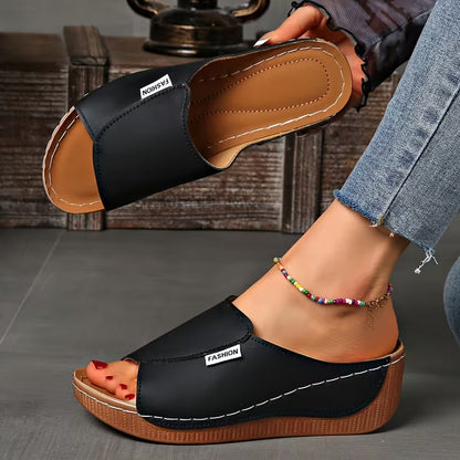 Comfortable Orthopedic Sandals for Women with Wide Band Open Toe Slip On Wedge Platform Style