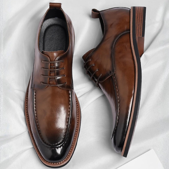 Elegant Leather Derby Shoe for Women with Lace Up Burnished Cap Toe Formal Style