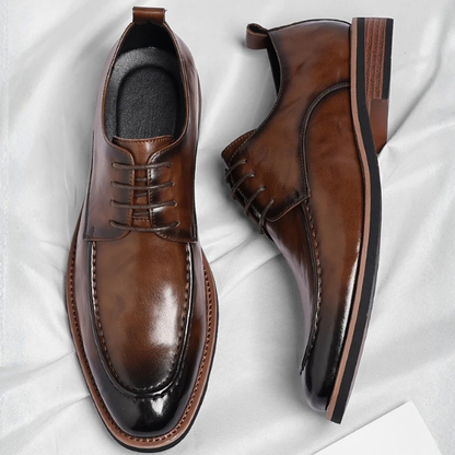 Elegant Leather Derby Shoe for Women with Lace Up Burnished Cap Toe Formal Style
