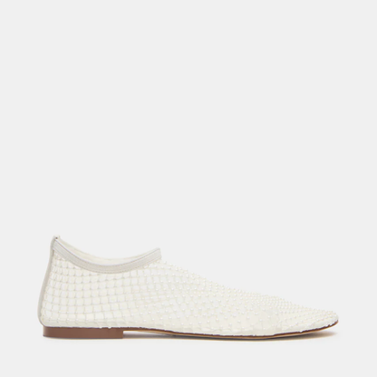 Comfortable Closed Toe Sandals for Women with Woven Mesh Upper Square Toe Flat Slip On Style