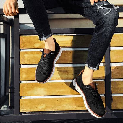 Effortless Knit Mesh Fashion Sneakers for Women with Lace Up Contrast Sole Casual Style