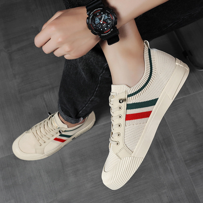 Stylish Knit Sneaker for Women with Lace Up Low Top Striped Trim Casual Style
