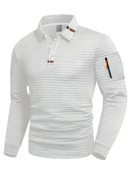 Effortless Waffle Knit Polo Shirt for Women with Collar Long Sleeve Zip Pocket Casual Style