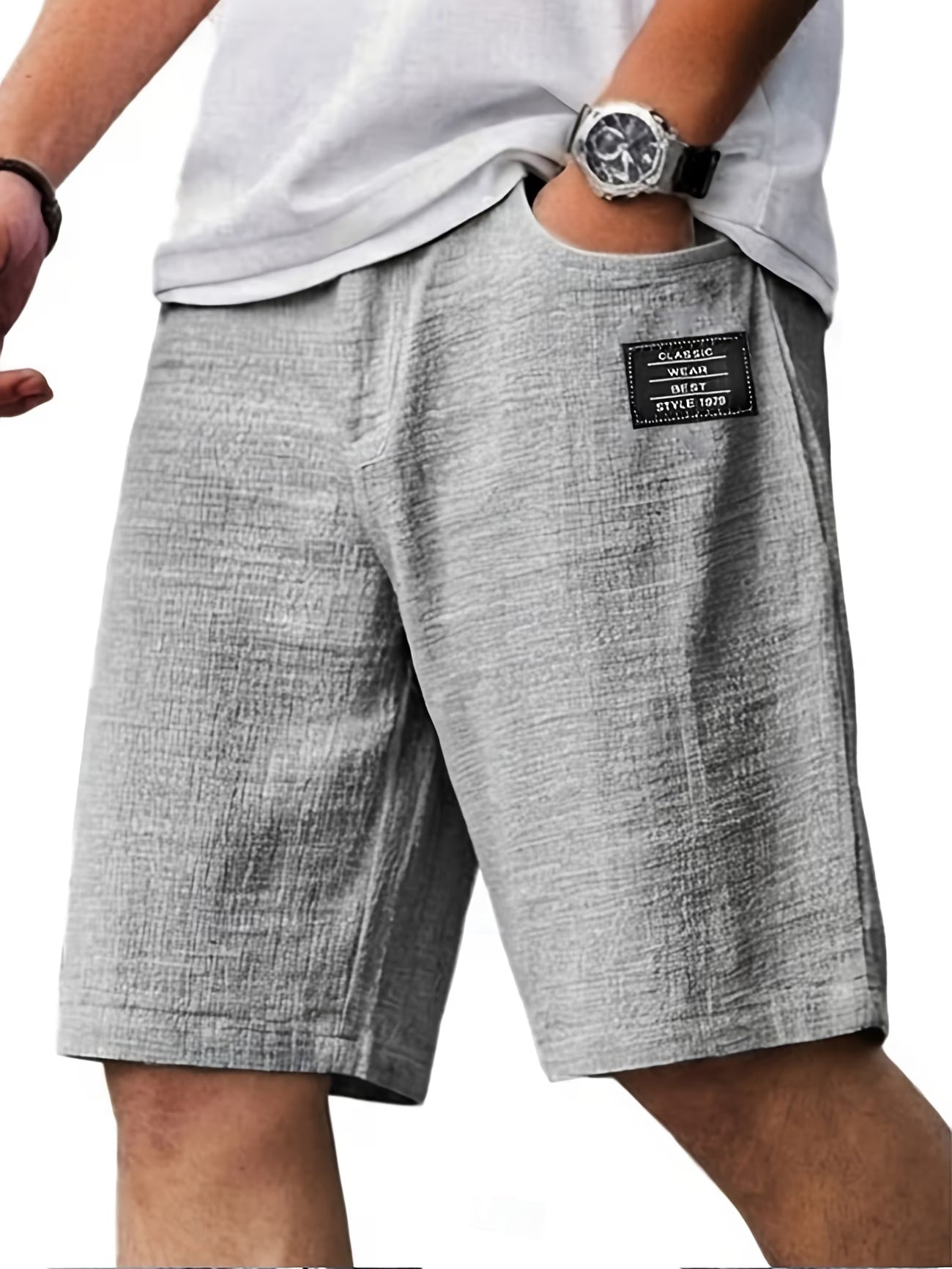 Effortless Textured Linen Shorts for Women with Elastic Waist Side Pocket Relaxed Casual Style