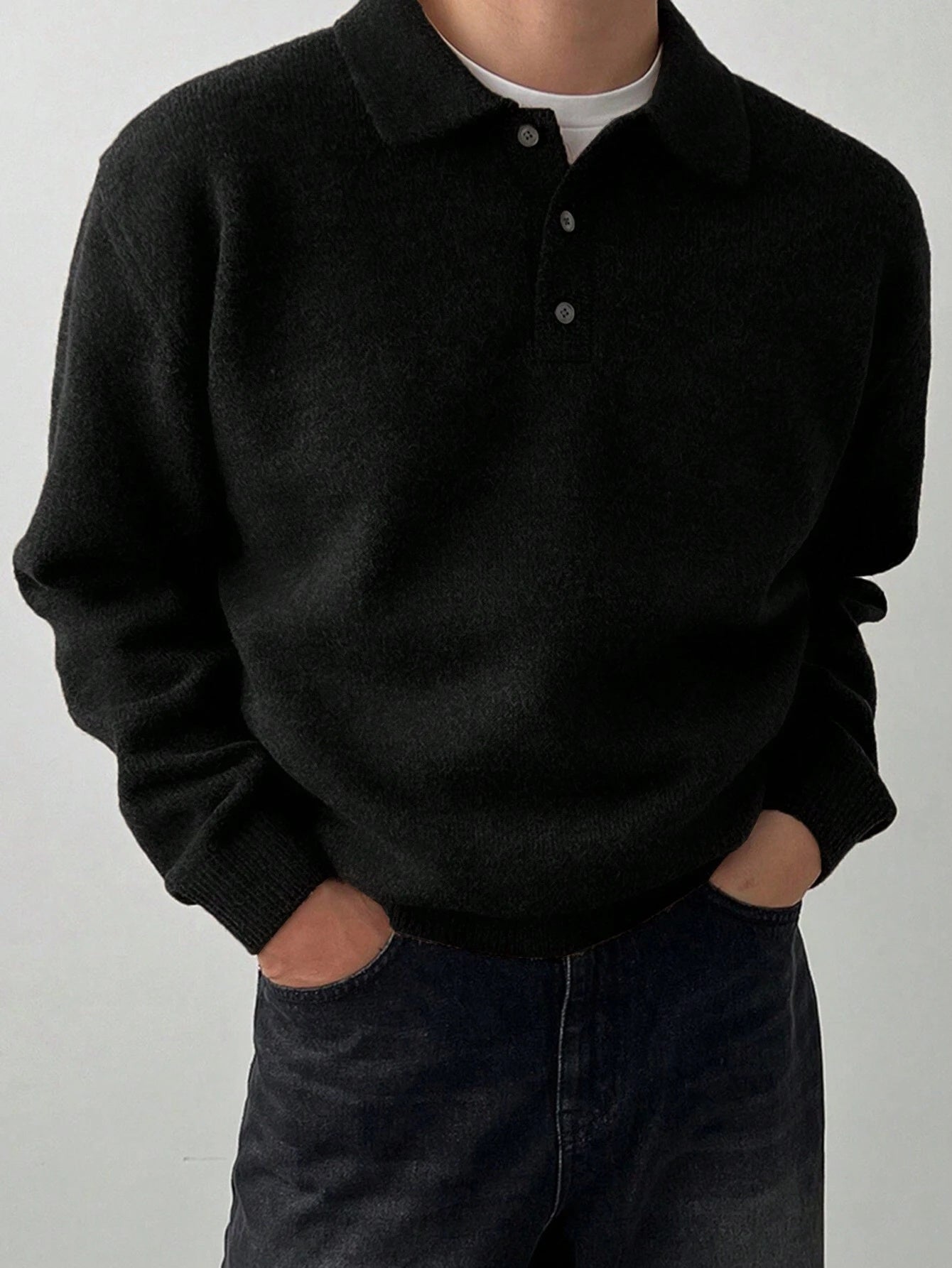 Comfortable Olive Green Knit Polo Sweater for Women with Collar Long Sleeve Button Placket Relaxed Oversized Style