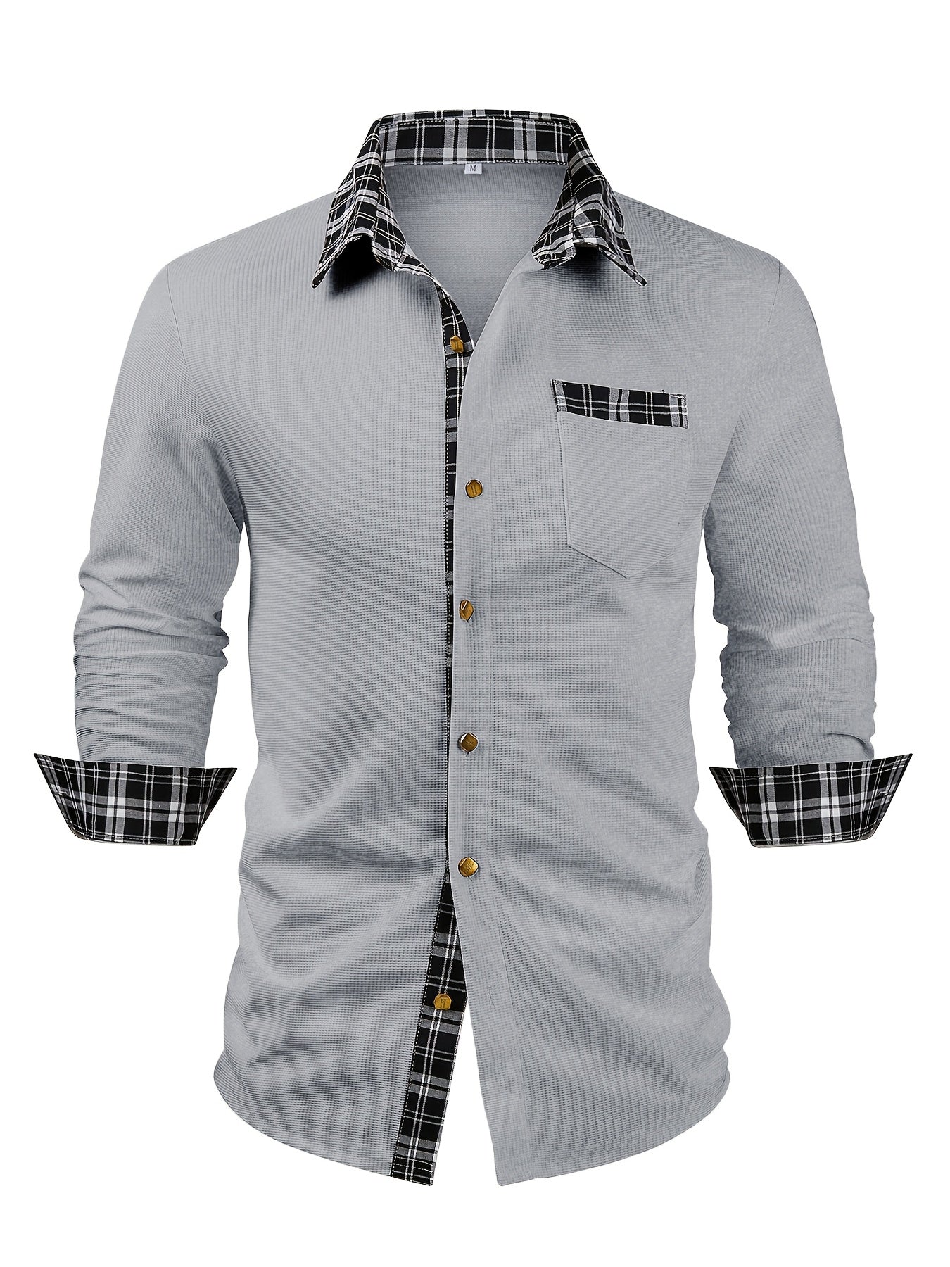 Effortless White Plaid Trim Button Down Shirt for Women with Collar Long Sleeve Chest Pocket Casual Style