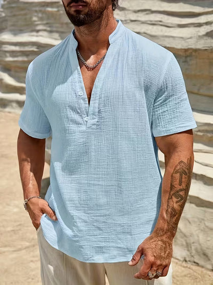 Effortless Linen Blouse for Women with V Neck Short Sleeve Button Front Relaxed Style