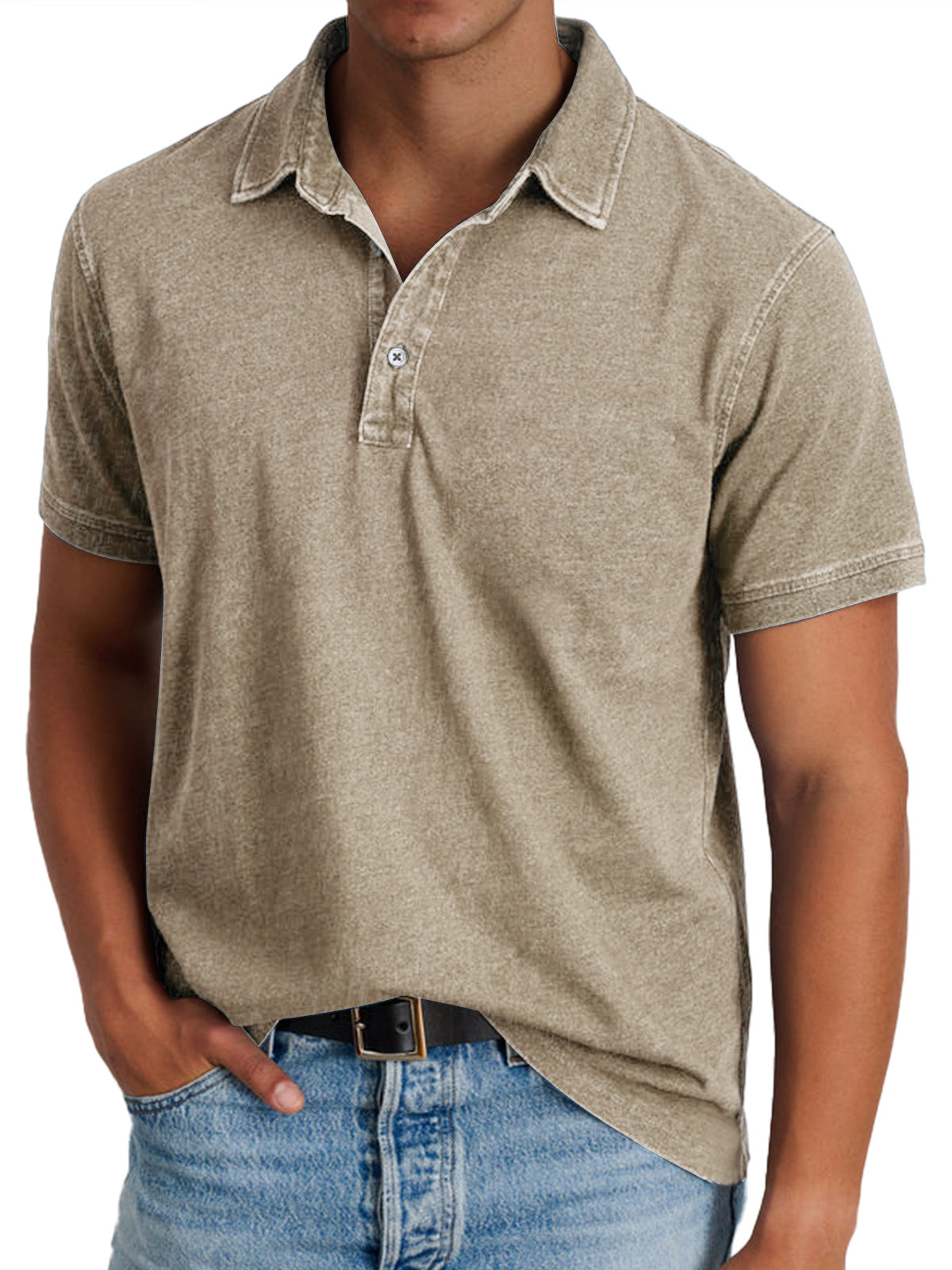 Effortless Washed Cotton Polo Shirt for Women with Collar Short Sleeve Button Placket Relaxed Casual Style