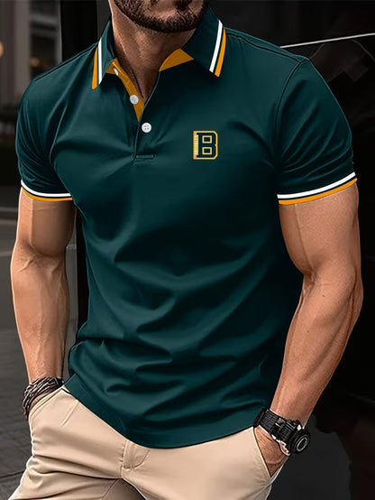 Stylish Striped Trim Polo Shirt for Women with Collar Short Sleeve Button Placket Casual Style