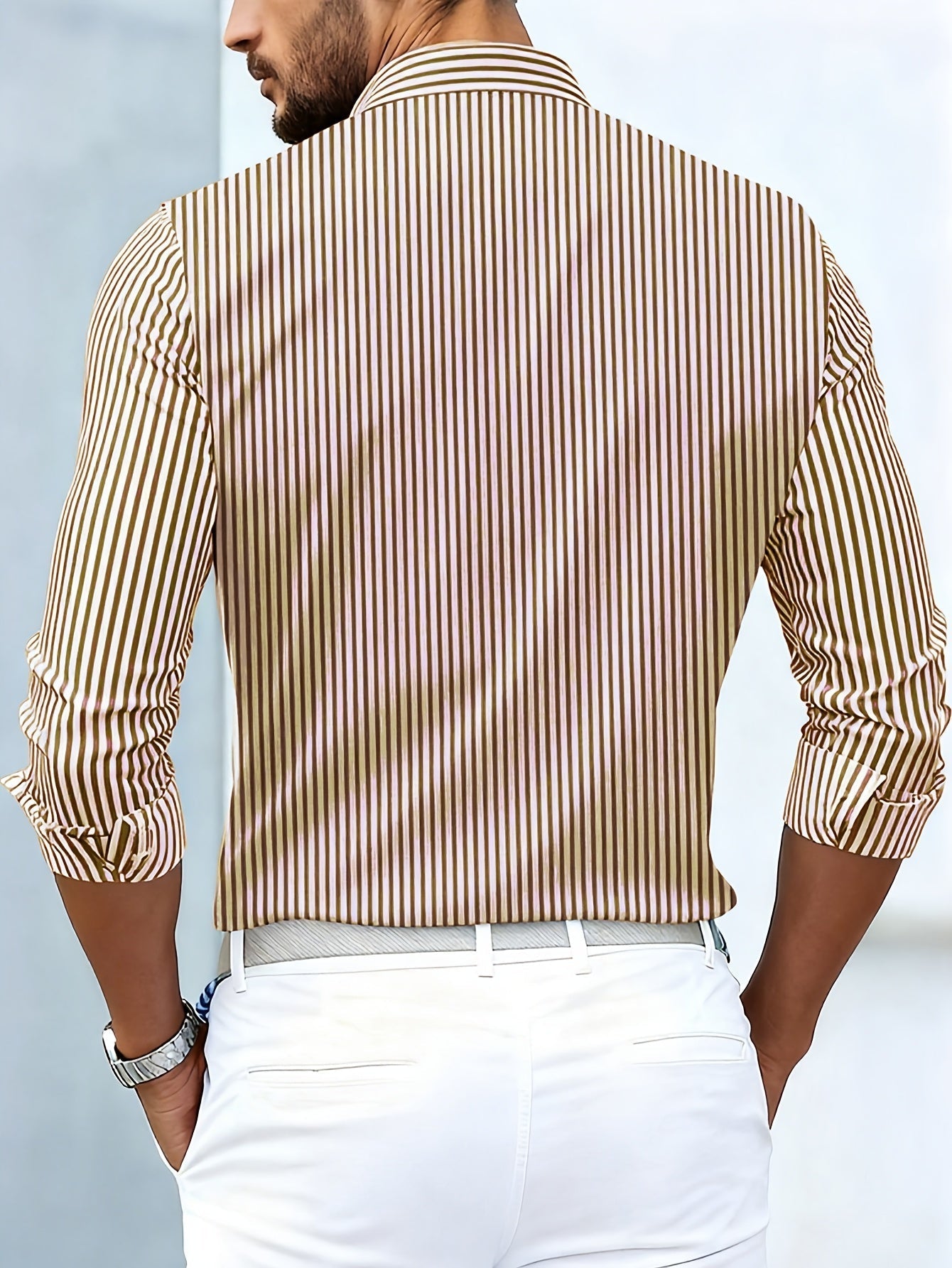 Elegant Blue Striped Silk Shirt for Women with Collar Long Sleeve Button Front Relaxed Style