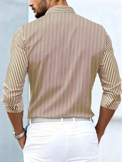 Elegant Blue Striped Silk Shirt for Women with Collar Long Sleeve Button Front Relaxed Style