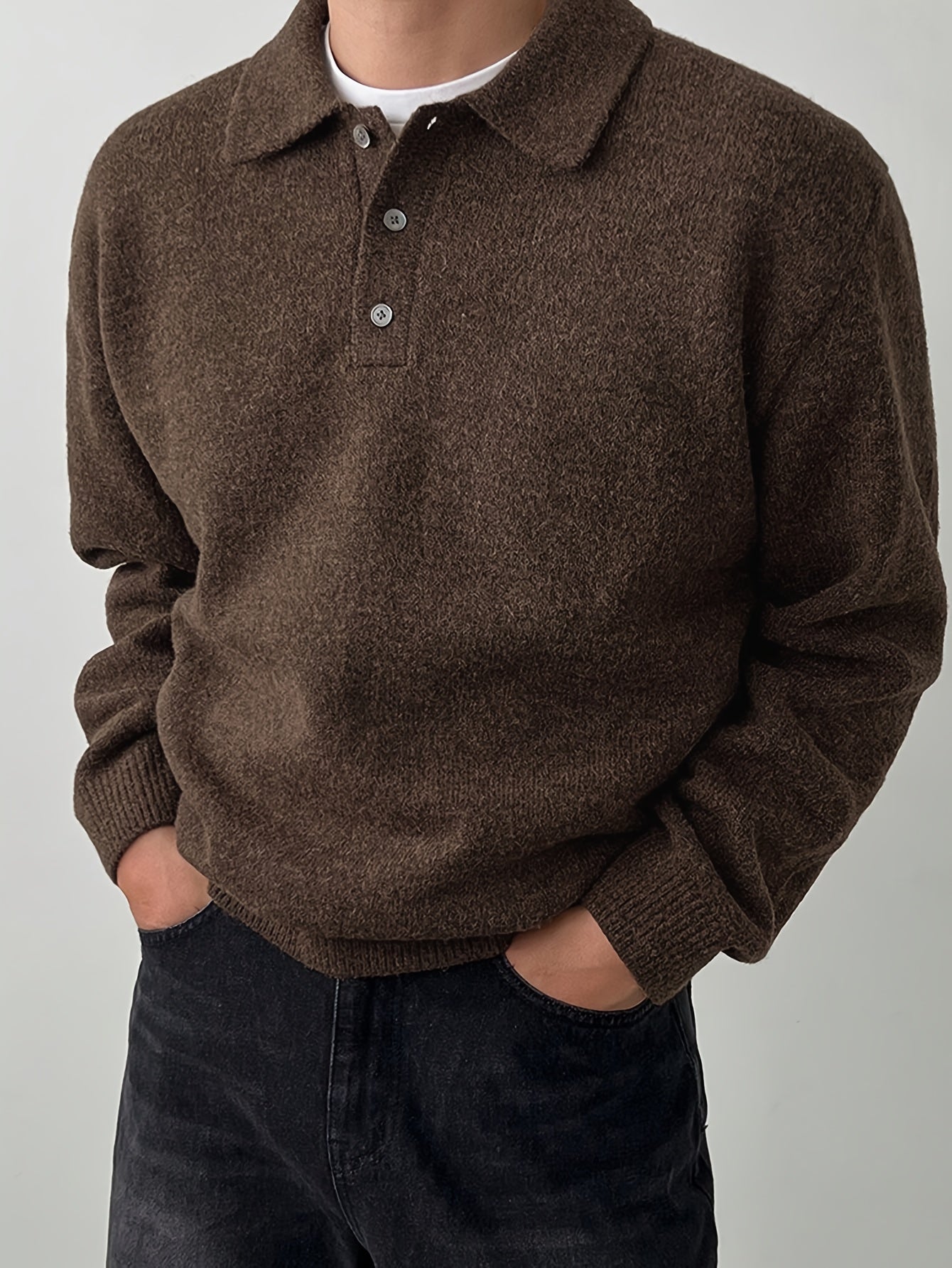 Comfortable Olive Green Knit Polo Sweater for Women with Collar Long Sleeve Button Placket Relaxed Oversized Style