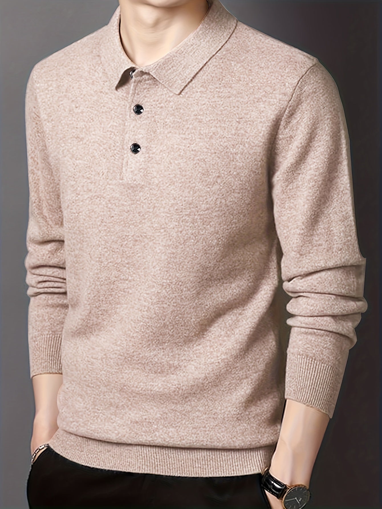 Comfortable Knit Polo Sweater for Women with Collar Long Sleeve Button Placket Ribbed Cuff Casual Style