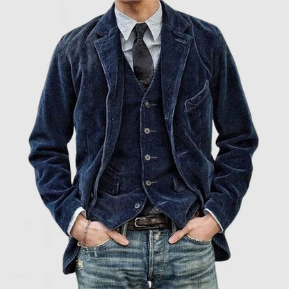 Elegant Corduroy Suit Jacket for Women with Notch Lapel Long Sleeve Layered Vest Detail Casual Style