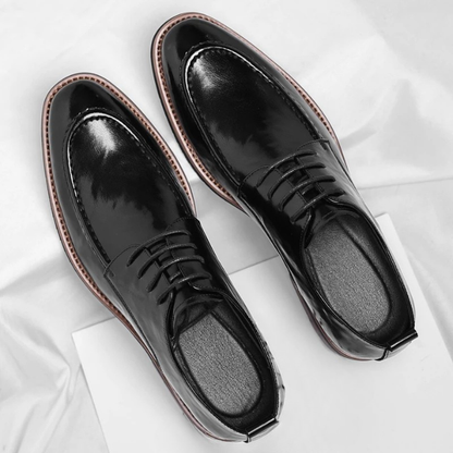 Elegant Leather Derby Shoe for Women with Lace Up Burnished Cap Toe Formal Style
