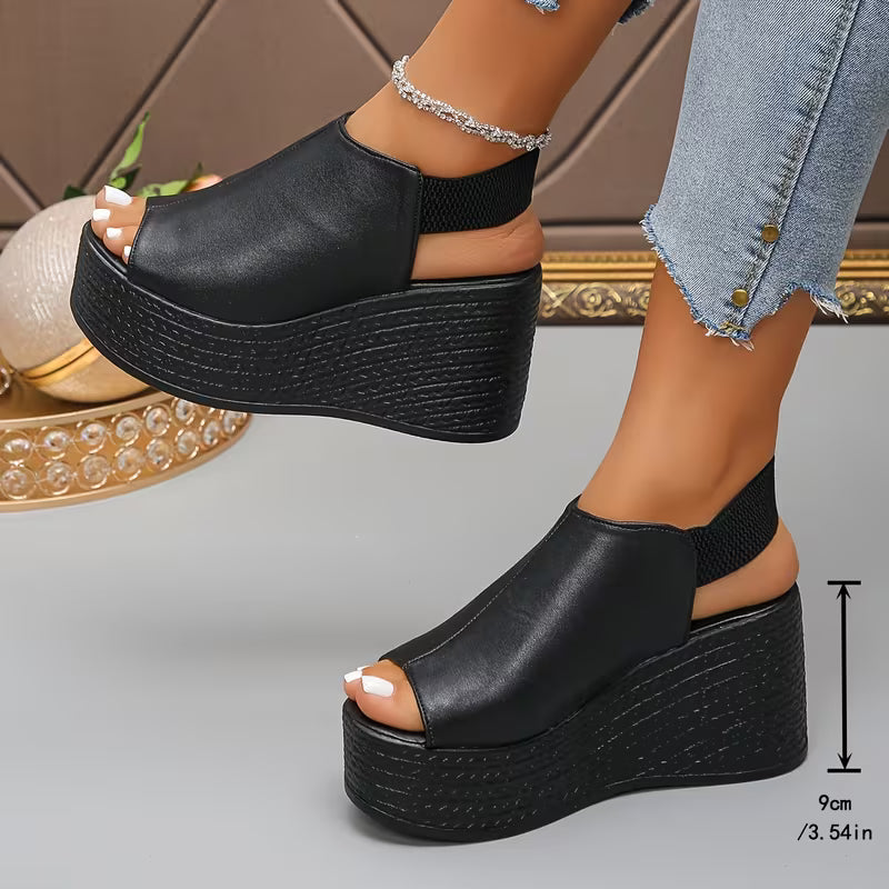 Stylish Platform Wedge Sandals for Women with Peep Toe Cutout Slip On Chunky Style