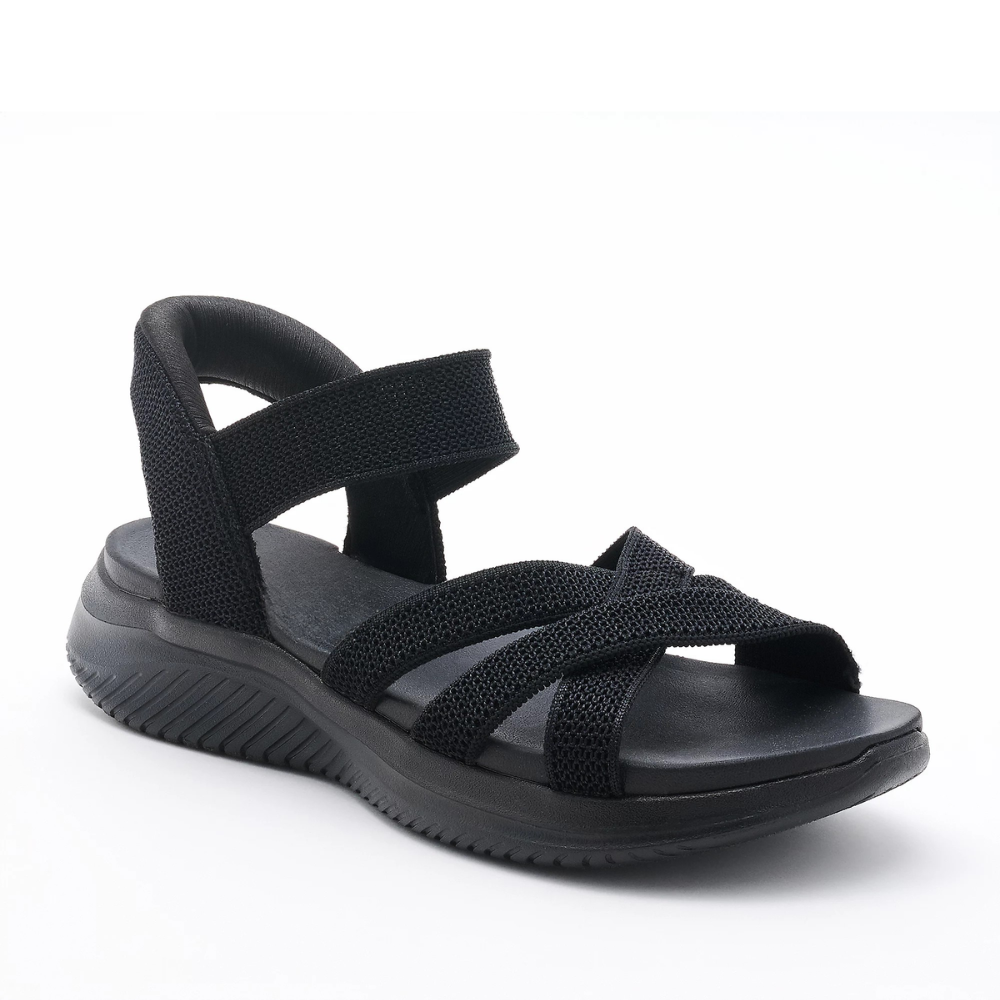 Comfortable Sandals for Women with Woven Stretch Strap Cushioned Sole Ankle Buckle Sport Style