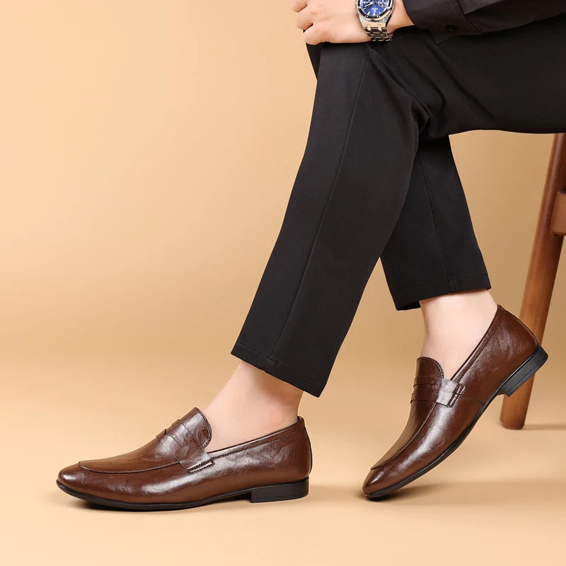 Elegant Leather Penny Loafer for Women with Apron Toe Slip On Sleek Style