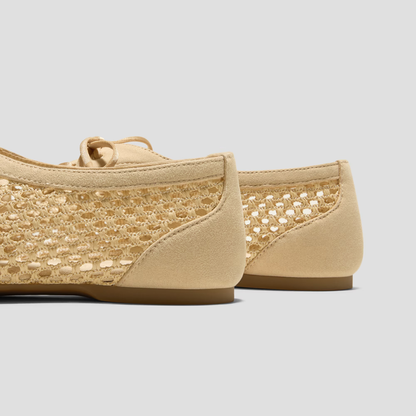 Effortless Woven Ballet Flats for Women with Square Toe Lace Up Bow Mesh Slip On Style