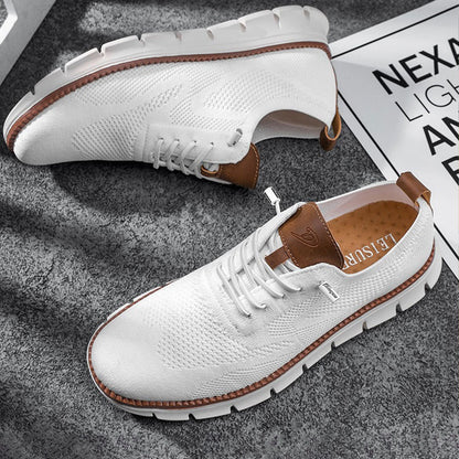 Effortless Knit Mesh Fashion Sneakers for Women with Lace Up Contrast Sole Casual Style