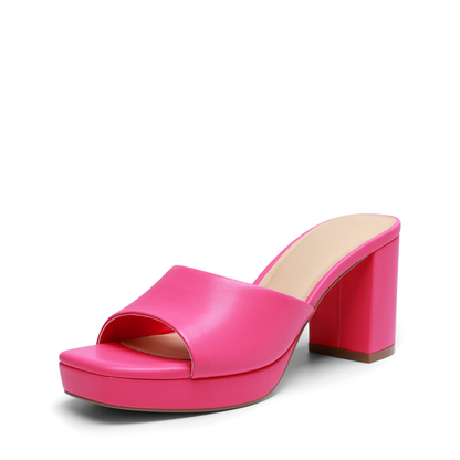 Comfortable Mules Heels for Women with Square Toe Wide Band Platform Block Heel Slide Style