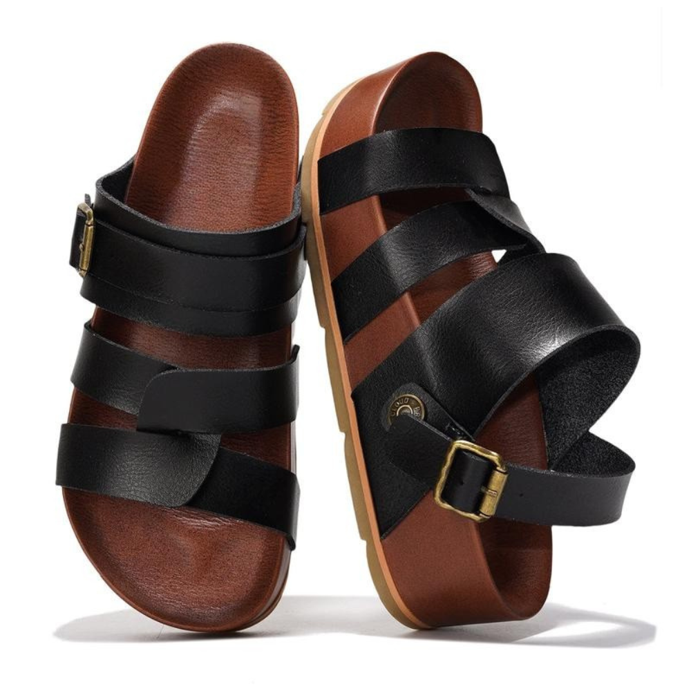Comfortable Slide Sandals for Women with Triple Buckle Strap Contoured Footbed Open Toe Style