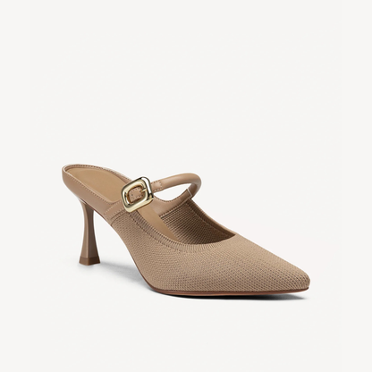 Elegant Mules Heels for Women with Pointed Toe Buckle Strap Kitten Heel Slip On Style