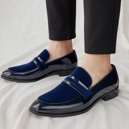 Elegant Velvet Patent Leather Loafer for Women with Pointed Toe Penny Strap Slip-On Style
